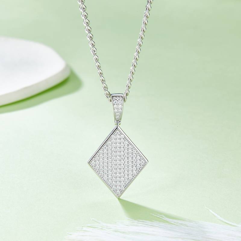 方块嘻哈NecklaceS925银PendantMoissanite厘石D级0.85ct